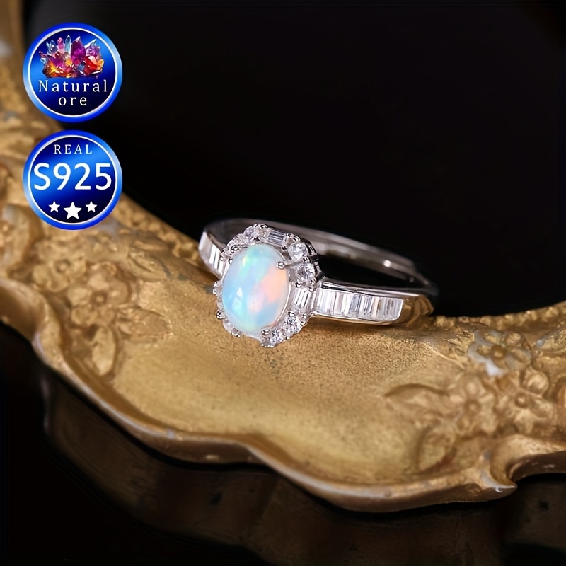 Opal Ring S925 Silver Adjustable Natural Mineral Fantasy